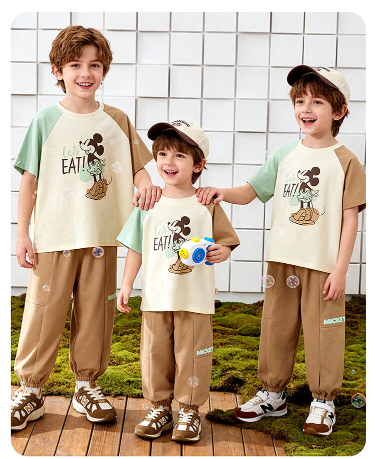 Disney Boys Casual Sports Cartoon Comfortable Cooling Short Sleeve Mosquito-Repellent Pants Set Summer New Light Khaki 110 12