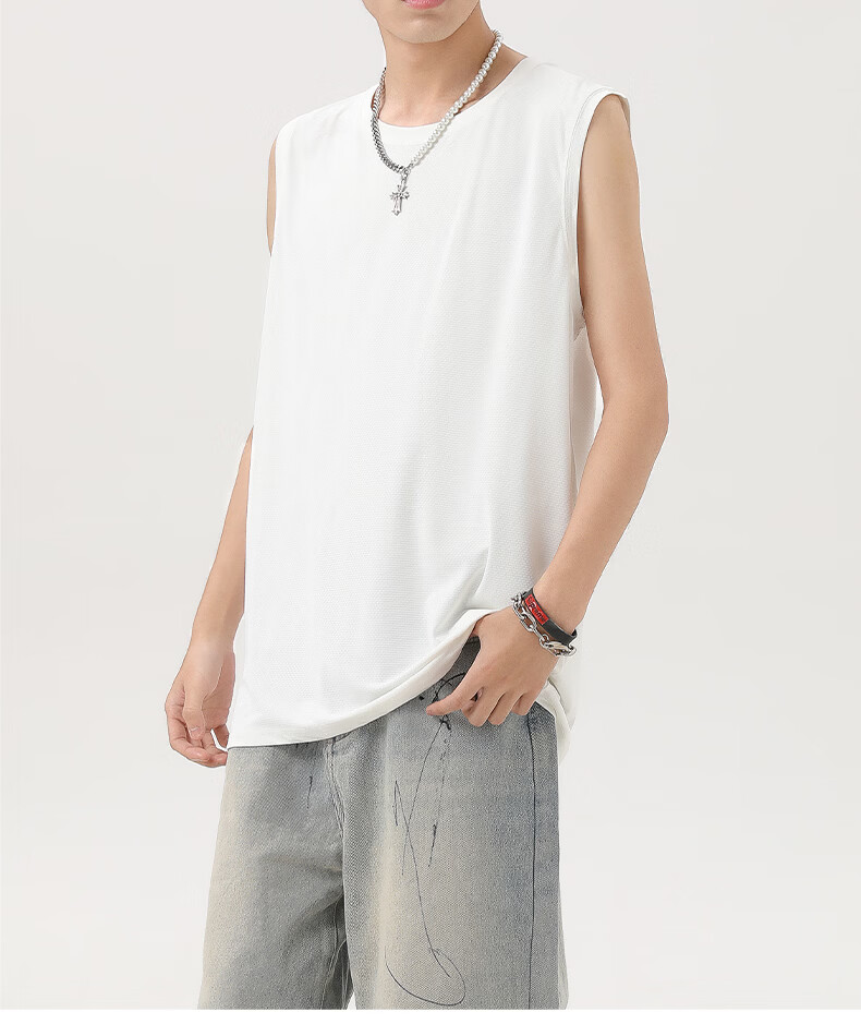 CHUJI 220G Heavyweight Pure Cotton Men's Tank Top Wide Shoulder Summer Sleeveless T-Shirt Men's Vest Innerwear Black XL 32