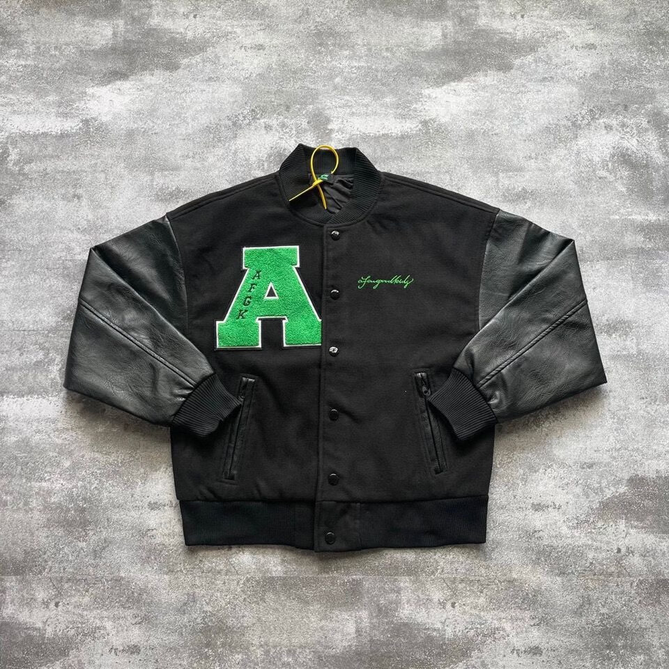 fff支线马思唯联名棒球服飞行夹克美式嘻哈潮牌黑色国潮外套男女 黑色