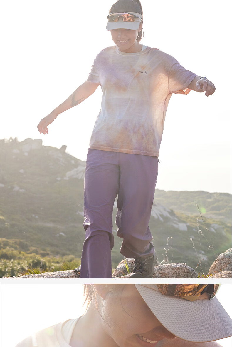 BEIN SPACE Summer New Washable Merino Wool Gradient Sports Hiking Short Sleeve T-Shirt Women J027 Sunset Orange XS 15