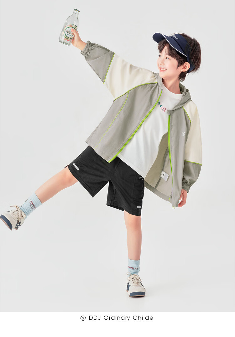 Duoduo Boys 2026 Summer Lightweight Hooded Sun Protection Jacket Outdoor Portable Breathable UPF50+ Colorblock Kids Sports Coat 17