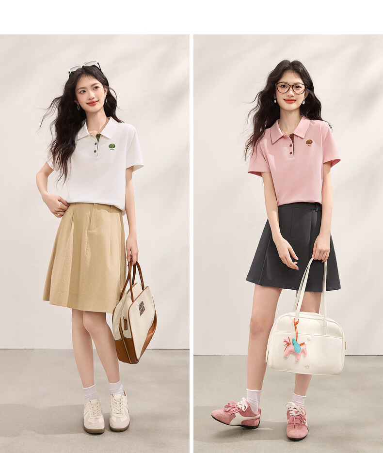 Sllsky Casual Polo Collar Short Sleeve Women's T-Shirt 2026 Summer New Versatile Fashion Embroidered Shoulder Tee 3
