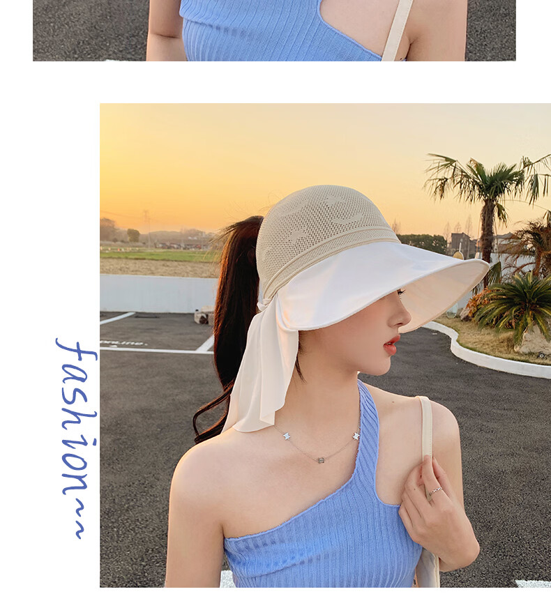 TUCANO Women's Summer Open-Top Sun Hat with Wide Brim Outdoor Cycling Face-Covering UV Protection Shawl Sunshade Hat 10