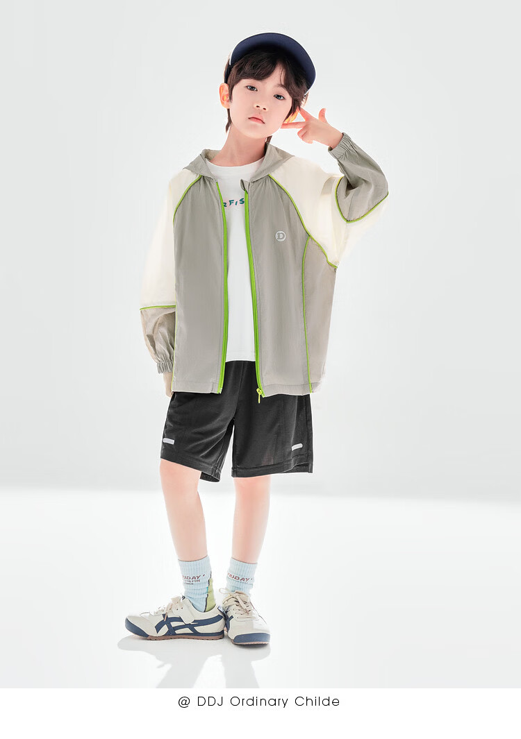 Duoduo Boys 2026 Summer Lightweight Hooded Sun Protection Jacket Outdoor Portable Breathable UPF50+ Colorblock Kids Sports Coat 18