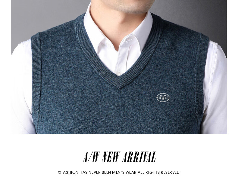 Hengyuanxiang Pure Wool Vest Men's Autumn Pullover V-Neck Knitted Wool Sweater Sleeveless Men's Vest 32