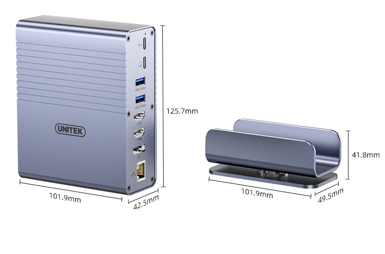 Superior Desktop Docking Station Type-C to Dual HDMI/DP Quad Display 4K60Hz High-Definition Expansion Card Reader Gigabit Ethernet Multi-Function Vertical Dock Compatible with Mac 21