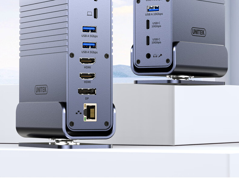 Superior Desktop Docking Station Type-C to Dual HDMI/DP Quad Display 4K60Hz High-Definition Expansion Card Reader Gigabit Ethernet Multi-Function Vertical Dock Compatible with Mac 2