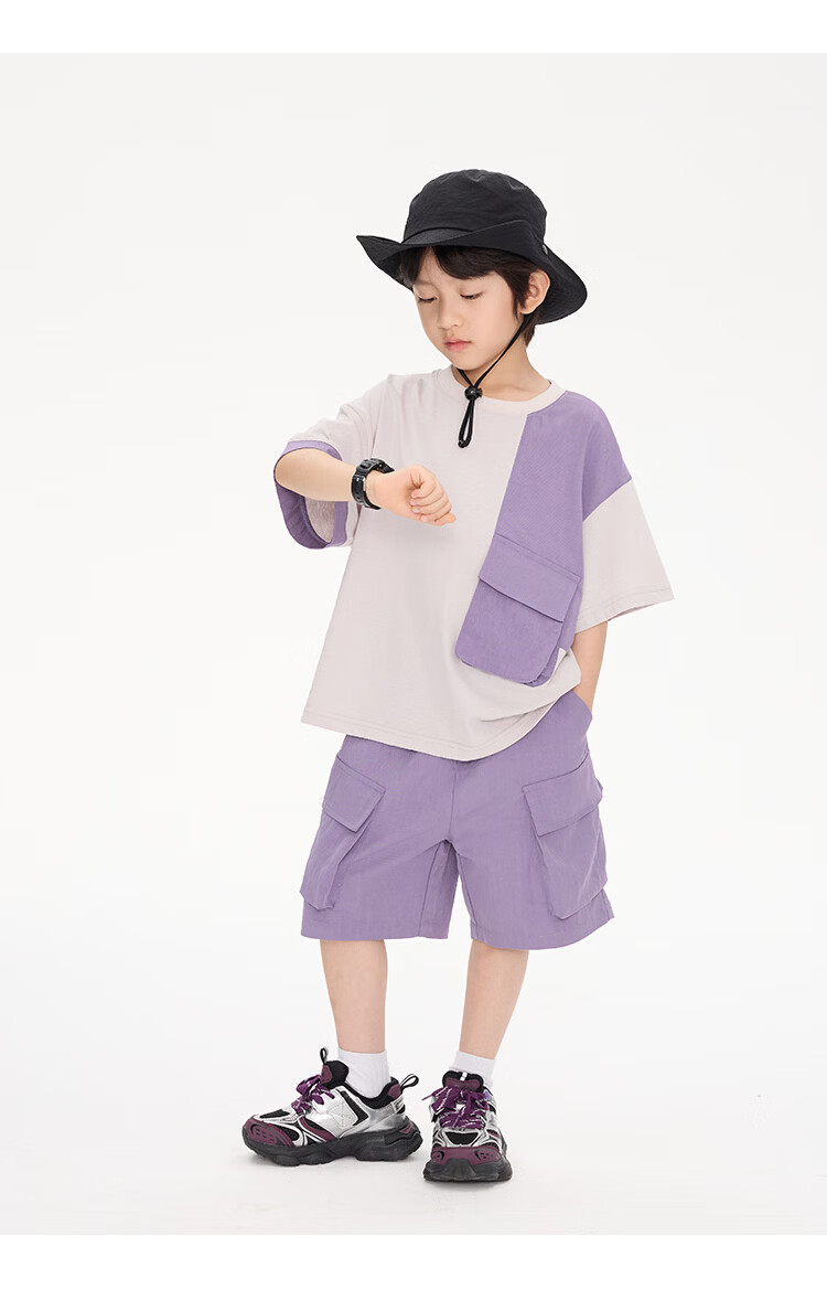 Paitown Kids 2026 New Boys' Summer Colorblock Short Sleeve and Shorts Casual Set Stylish 17