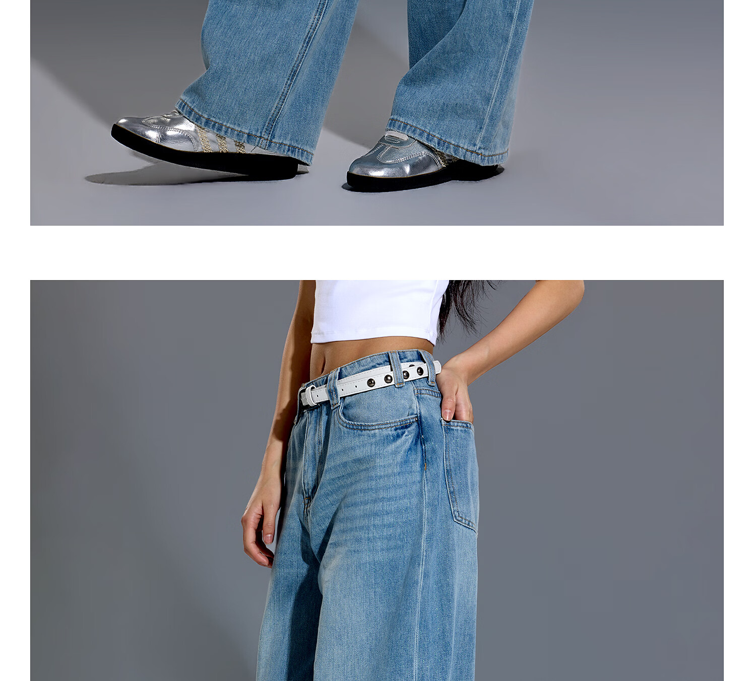 Metersbonwe Women's Jeans 2026 Summer New Trendy Shiny Casual Wide-Leg Curved Hem Pants 26