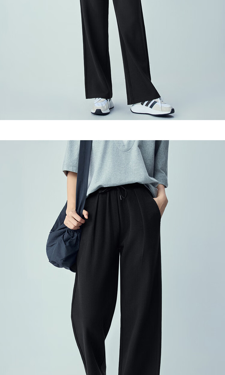 Giordano Women's Waffle Knit Loose Fit Sweatpants with Pleats, Drawstring Elastic Waist Casual Wide Leg Pants 13416251 15