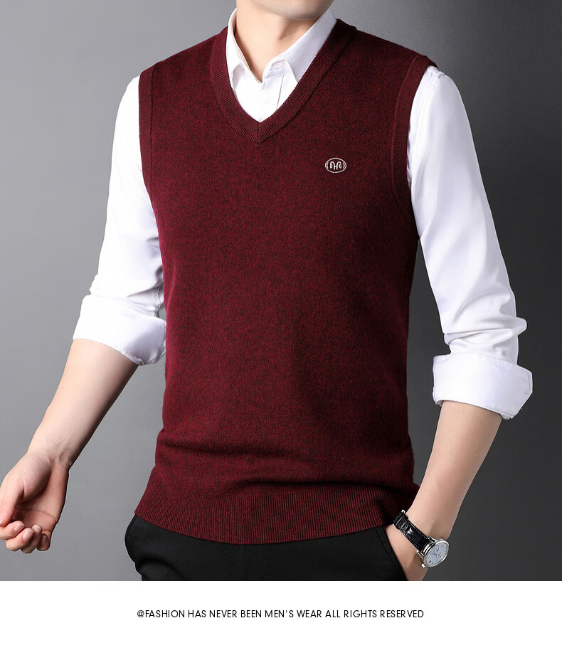 Hengyuanxiang Pure Wool Vest Men's Autumn Pullover V-Neck Knitted Wool Sweater Sleeveless Men's Vest 37