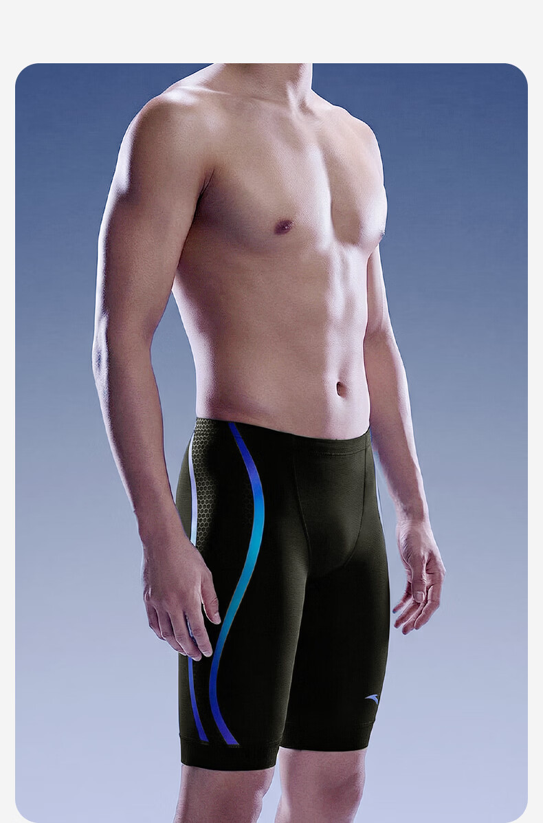 ANTA Men's Quick-Dry Anti-Embarrassment Leica Five-Point Swim Trunks Racing Swimsuit Black 2XL 14