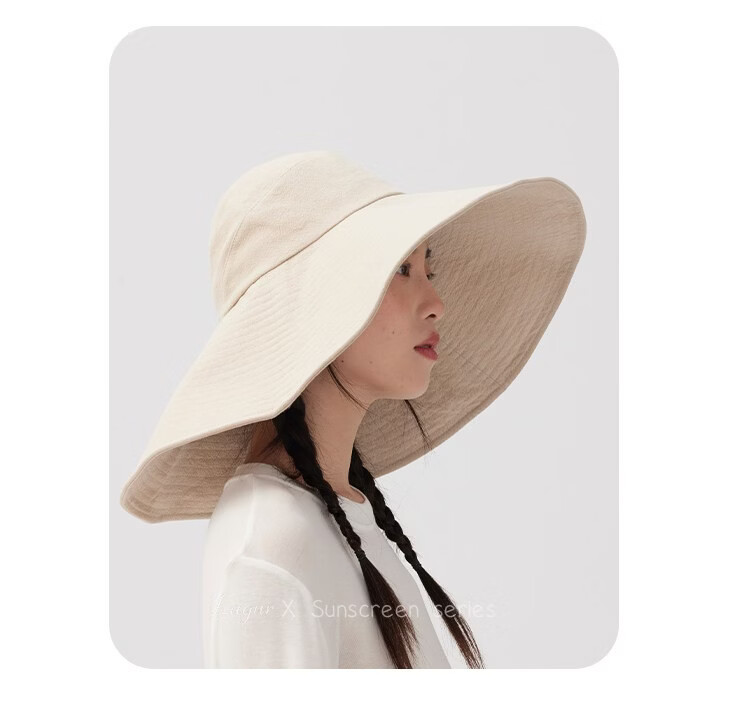 Lagur Black Warrior | 15cm Extra Large Brim Cotton Sun Hat for Women Summer Outdoor Fisherman Hat Men Off-White 21