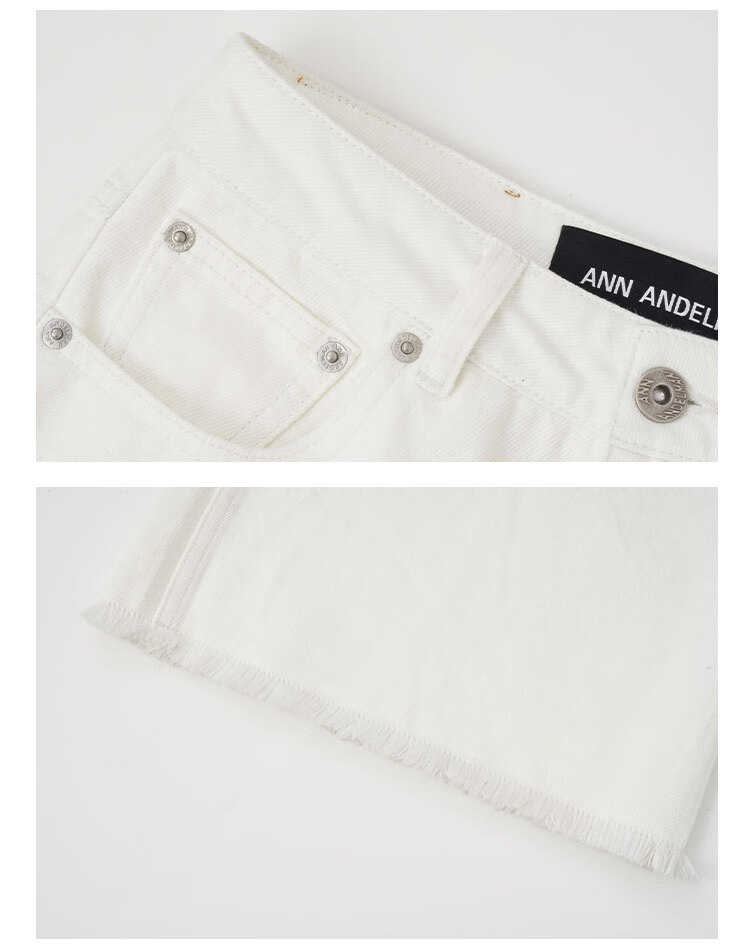 ANN ANDELMAN Urban Nomad Basic White Denim Cotton Raw Hem Straight Wide Leg Pants White S 13