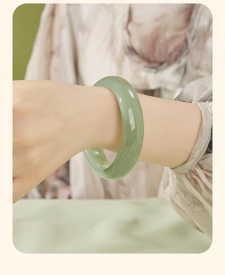 Lao Feng Xiang Quartz Jade Bangle Women's Elegant Wide Green Jade Bracelet Birthday Anniversary Gift for Girlfriend Wife 10