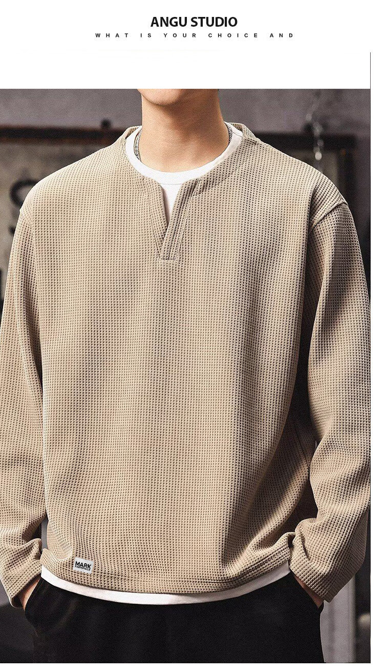 Mark Fairwhale American Vintage Double-Layer Collar Sweatshirt Men's Spring Autumn New Color-Block Casual Trendy Long Sleeve Faux Two-Piece T-Shirt 8