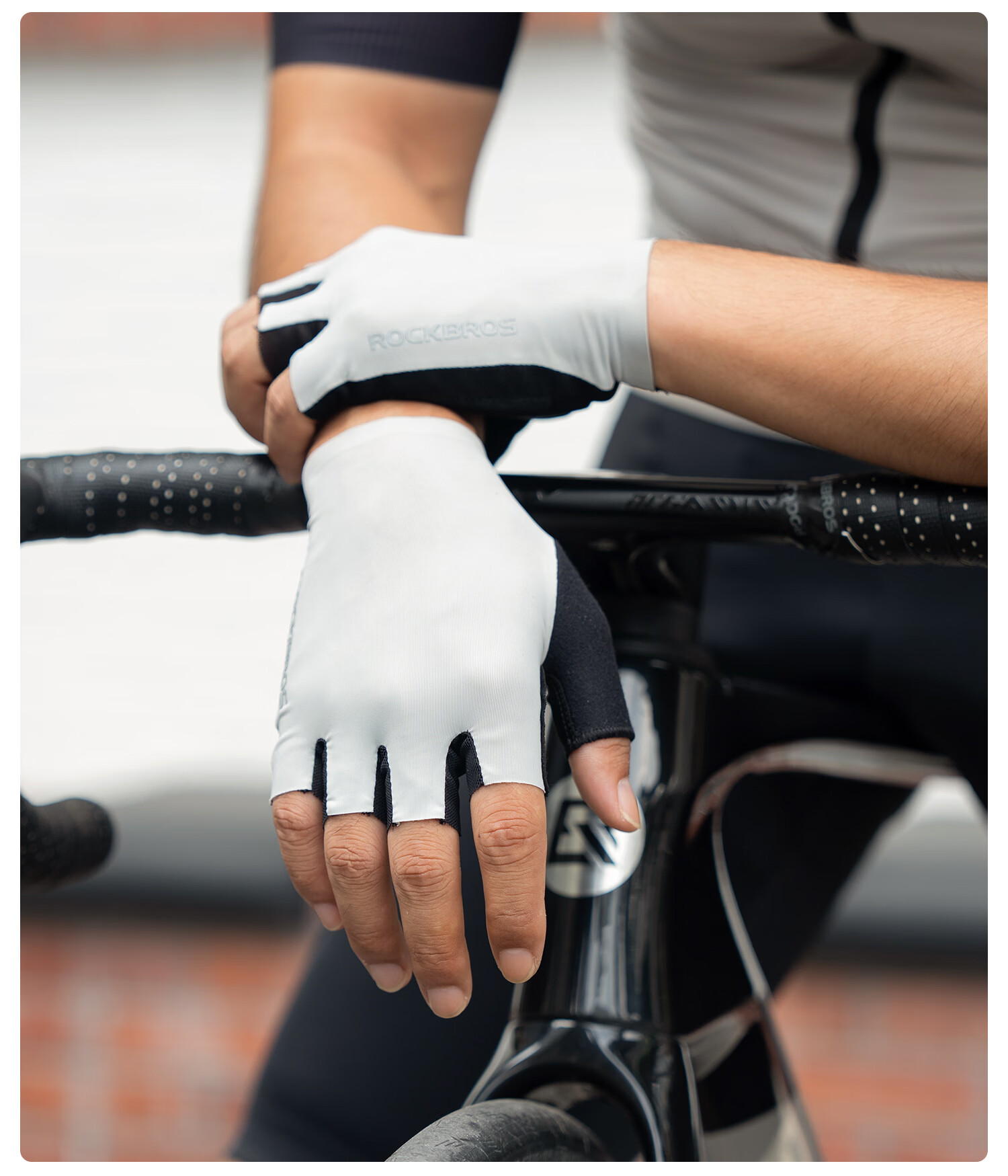 RockBros Cycling Gloves Half Finger Road Mountain Bike Short Finger Non-Slip Shock Absorption Unisex Off-White 7