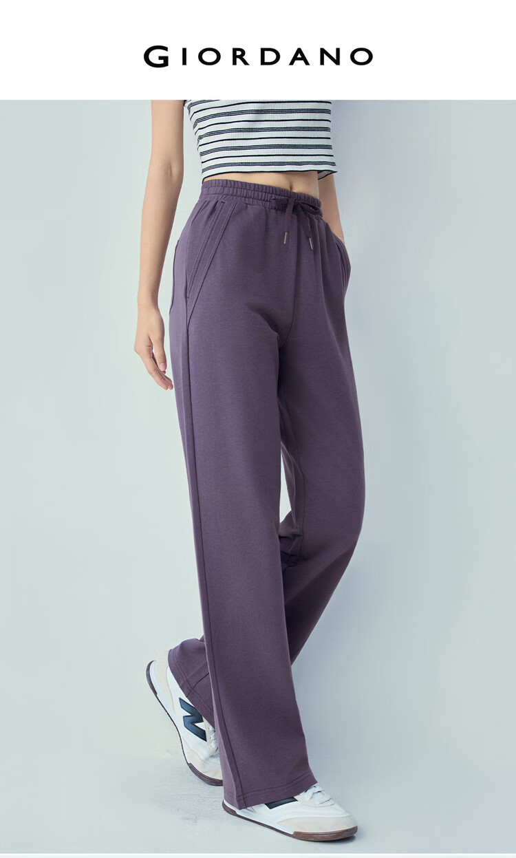 Giordano Women's 2026 Summer Pure Cotton Casual Pants with Patch Pockets Elastic Waist Knit Sweatpants 13416245 3