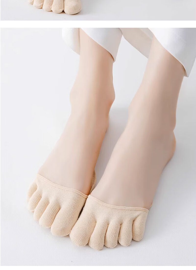 Yimian Women's Summer Thin Half-Toe Cotton Socks Five-Toe Front Foot Half Palm Socks High Heel Socks 5 Pairs TT 13