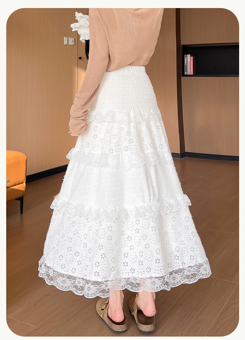 Langsha Women's Summer New Fashion Lace Cake Skirt Slim Fit A-Line Skirt Casual Versatile Skirt 19