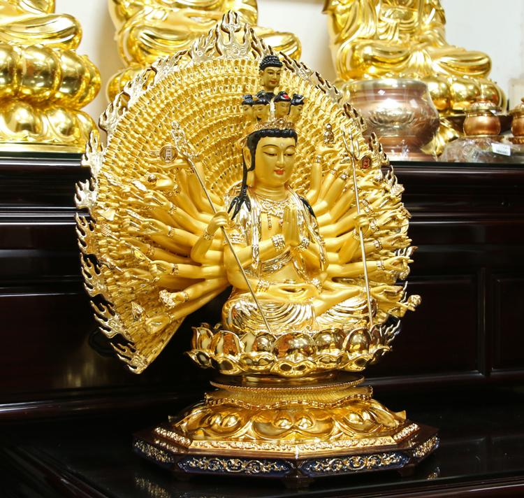 吉祥缘台湾纯铜鎏金千眼千手观音佛坐像居室观世音菩萨摆件鎏金千手