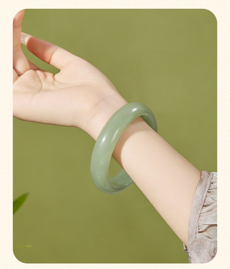 Lao Feng Xiang Quartz Jade Bangle Women's Elegant Wide Green Jade Bracelet Birthday Anniversary Gift for Girlfriend Wife 9