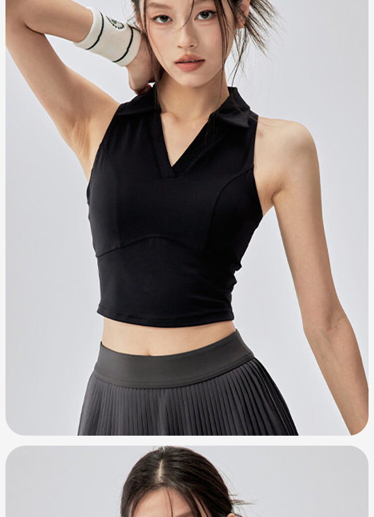 Women's Lace-Up Padded Sports Vest Sleeveless POLO Collar Tennis Yoga Top Running Fitness Training Bra Summer 11