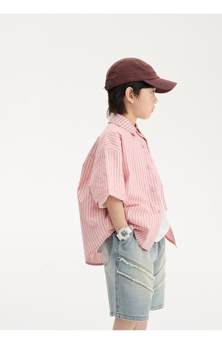 Paitown Boys' Shirt 2026 Summer New Children's Striped Loose Short Sleeve Shirt for Big Kids Trendy 21