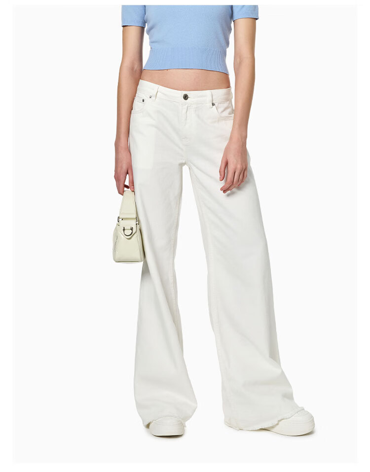 ANN ANDELMAN Urban Nomad Basic White Denim Cotton Raw Hem Straight Wide Leg Pants White S 8
