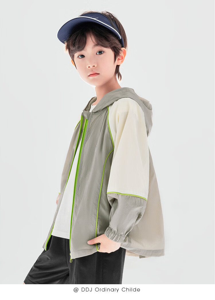 Duoduo Boys 2026 Summer Lightweight Hooded Sun Protection Jacket Outdoor Portable Breathable UPF50+ Colorblock Kids Sports Coat 14