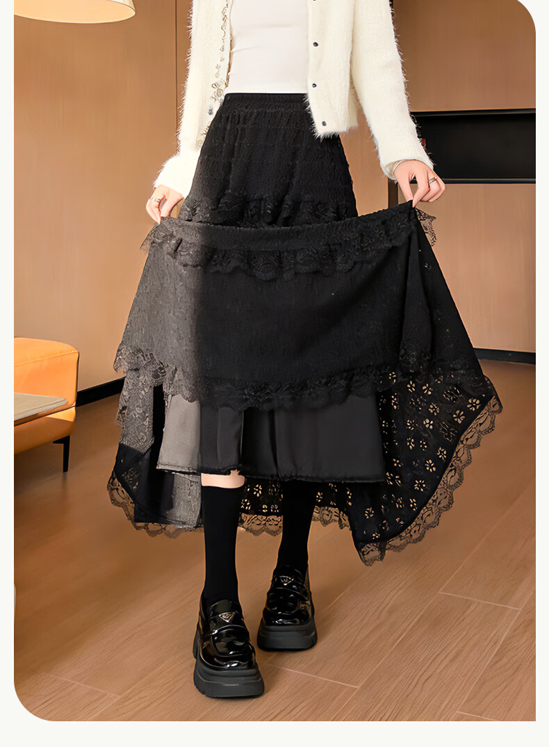 Langsha Women's Summer New Fashion Lace Cake Skirt Slim Fit A-Line Skirt Casual Versatile Skirt 11