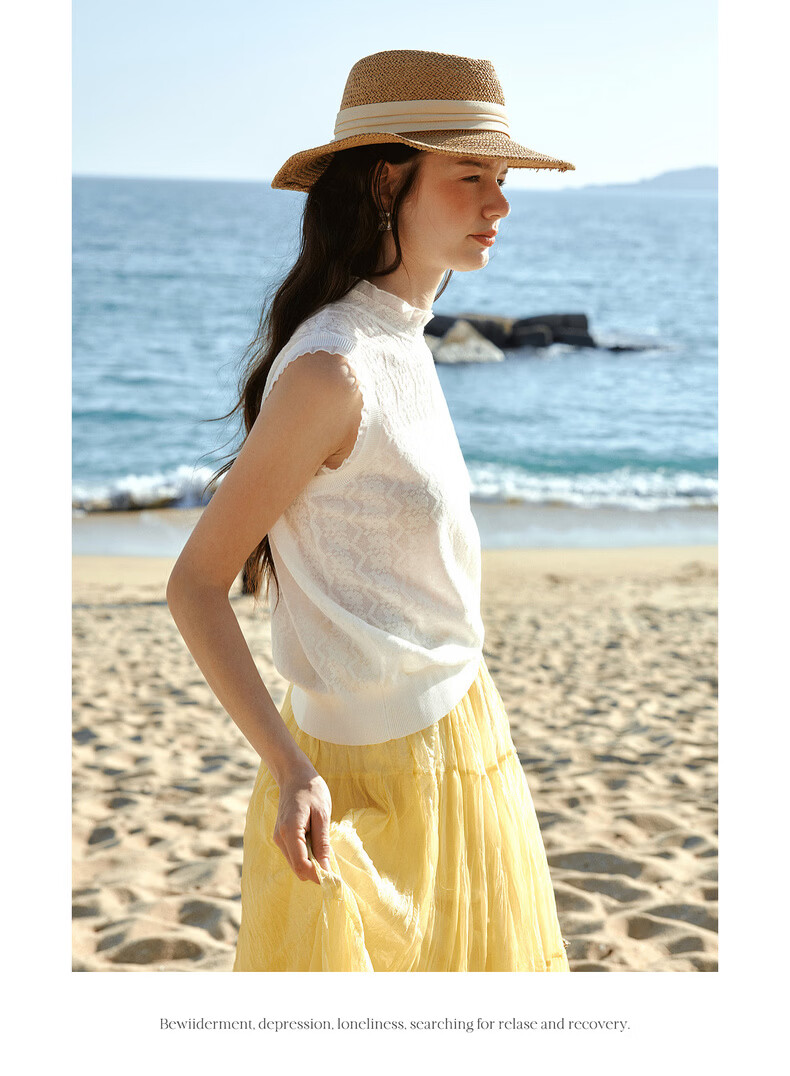 Olrain French Lace Jacquard Lace Shirt Summer New Women's Casual Vest Knitwear White S 14