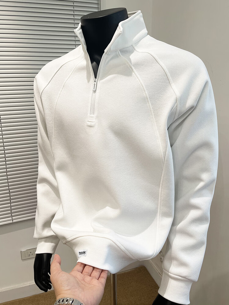 Mark Fairwhale American Heavyweight Patchwork Half-Zip Pullover Sweatshirt Men Spring Autumn New Trendy Loose Fit Slightly Wide Versatile Stand Collar T-Shirt 6