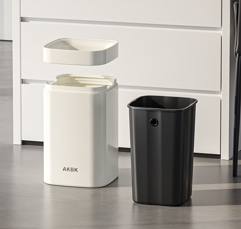AKBK Living Room Trash Can 15L Milk White Household Bedroom Kitchen Bathroom Large Luxury 2026 New Model 5