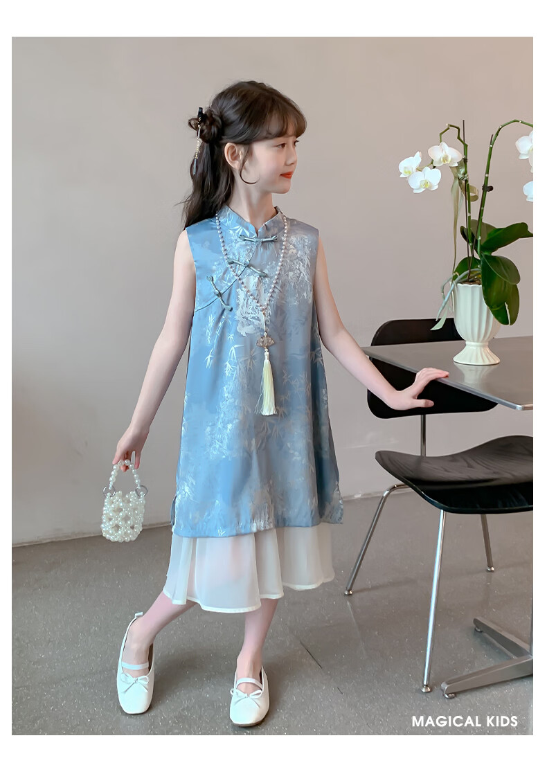 Magical Childhood Girls Summer Dress 2026 New Children's Clothing Little Girls New Chinese Style Qipao Princess Dress 7