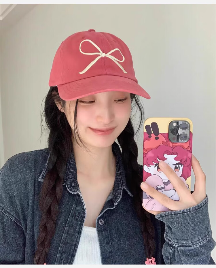 Peak Women's Baseball Cap Outdoor Sunshade Embroidered Bow Sweet Korean Style Fashion Street Dance Duckbill Hat Large Brim Slim Face 14
