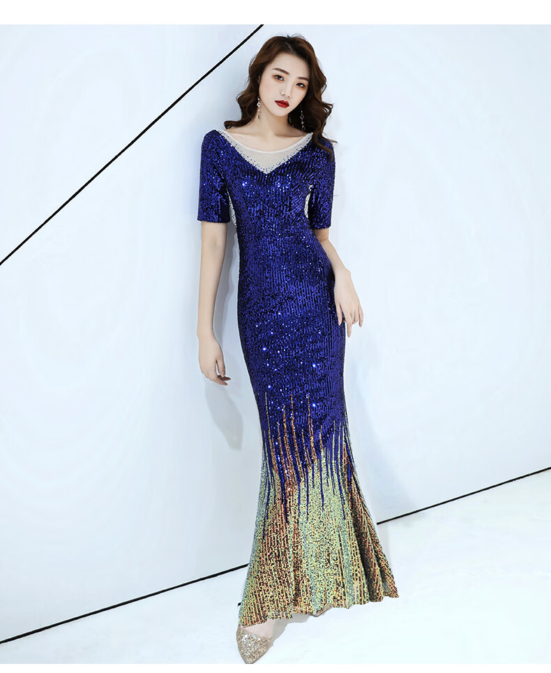 气质晚礼服裙女2019新款宴会高贵气质长款性感优雅鱼尾聚会主持人晚会