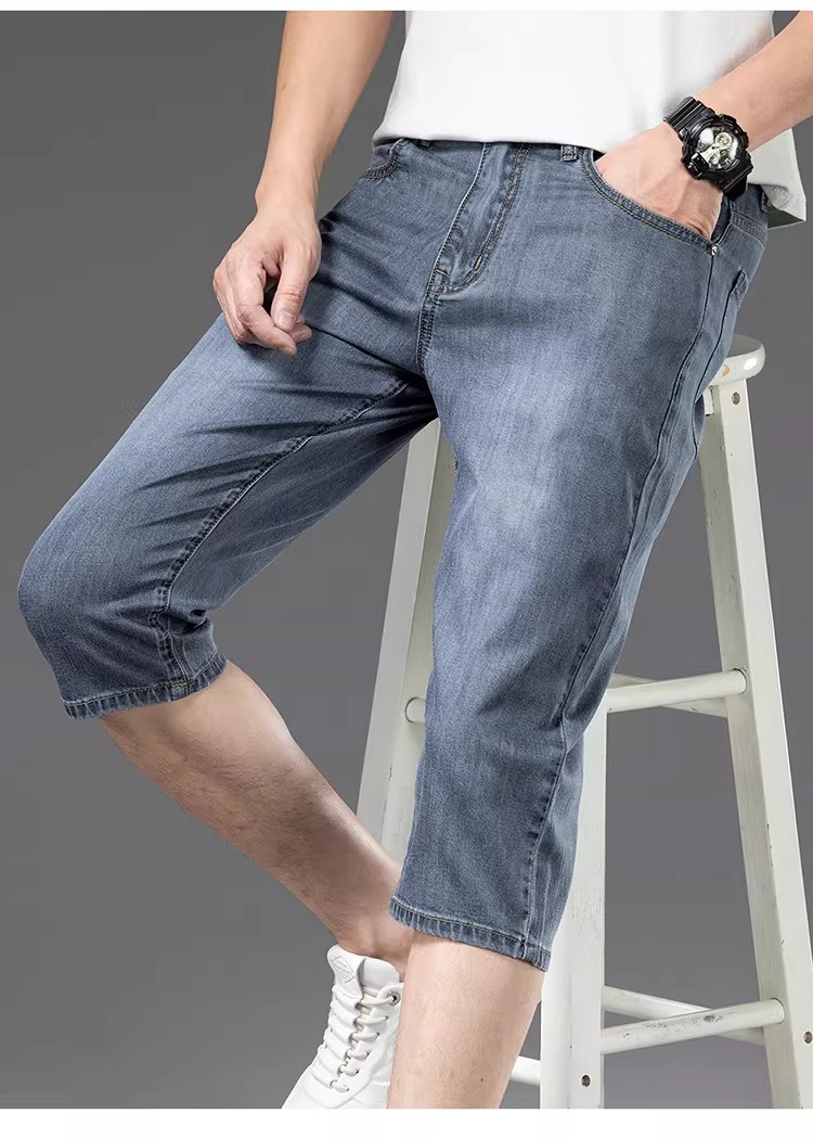 PLAYBOY Men's Denim Shorts 2026 Summer New Trendy Brand Tencel Seven-Point Straight Loose Thin Mid-Length Pants 18