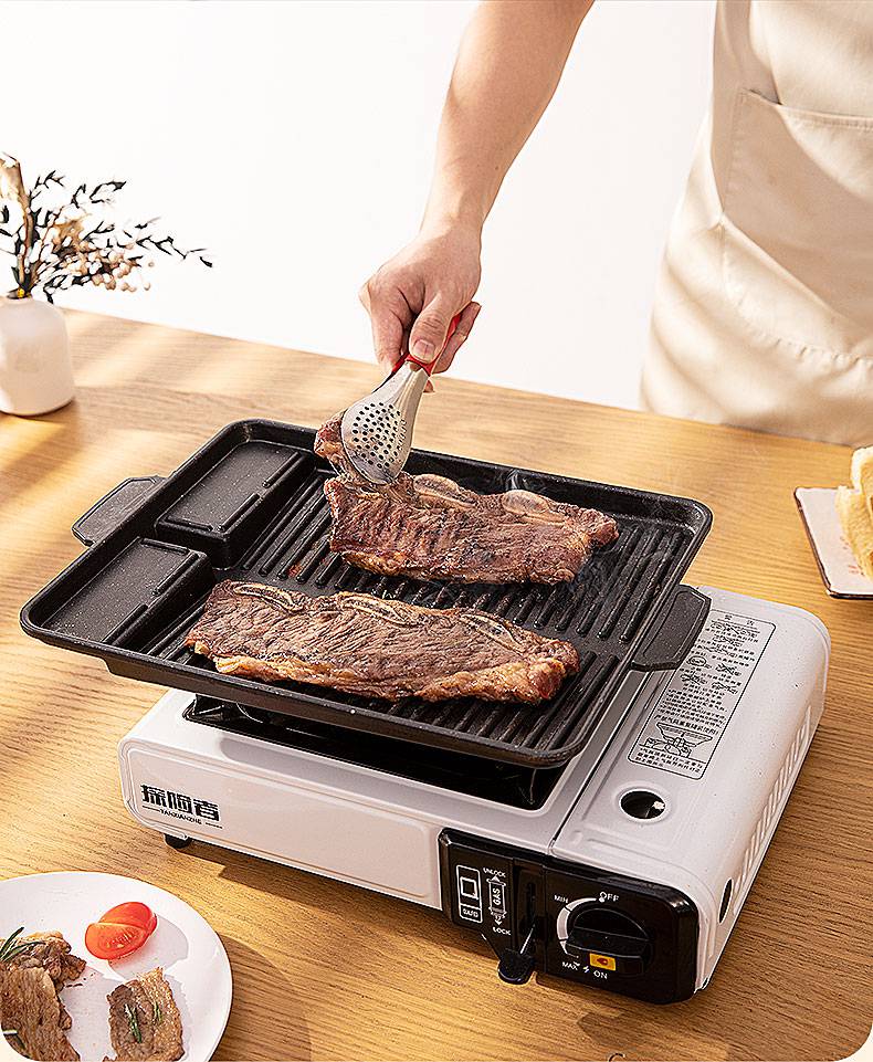 韩式卡式炉烤盘麦饭石便捷家用户外烧烤炉烤肉盘烤肉锅长方形烤盘