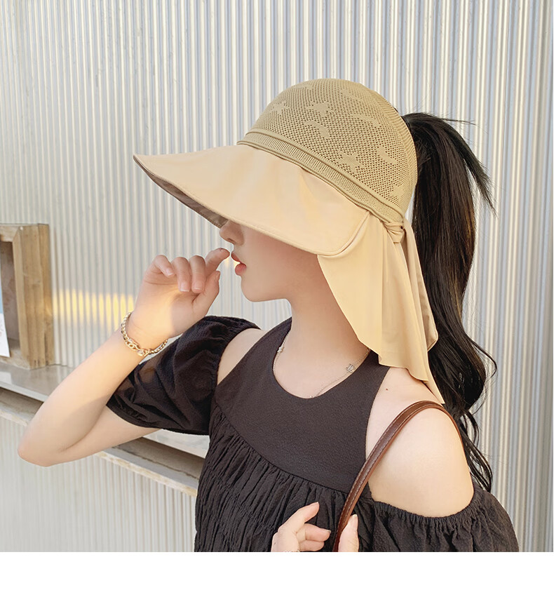 TUCANO Women's Summer Open-Top Sun Hat with Wide Brim Outdoor Cycling Face-Covering UV Protection Shawl Sunshade Hat 18