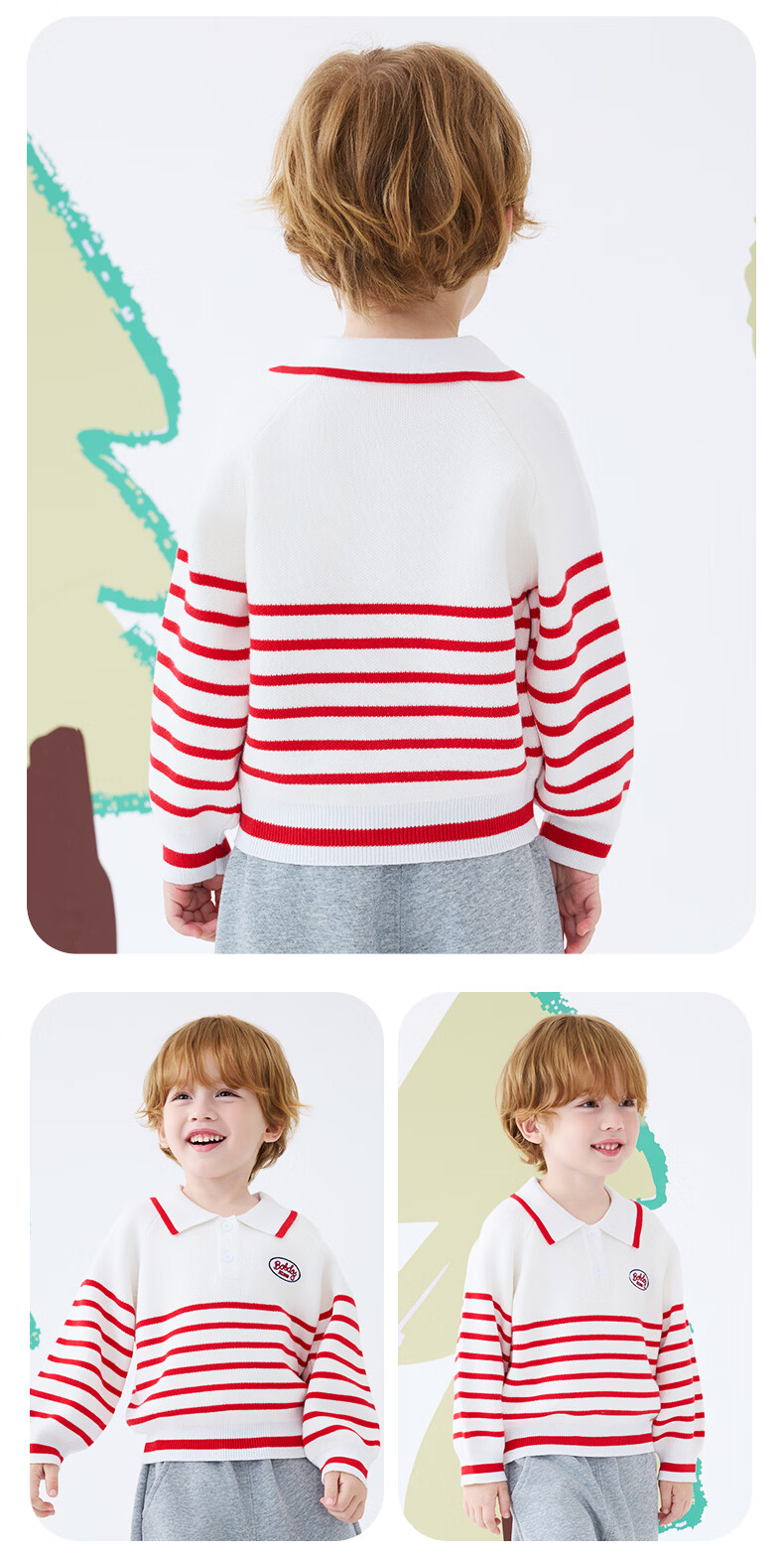 BOBDOG Kids Cardigan Sweater Spring and Autumn New Warm Round Neck Knitwear Boys Girls Versatile Base Layer Knit Sweater 12