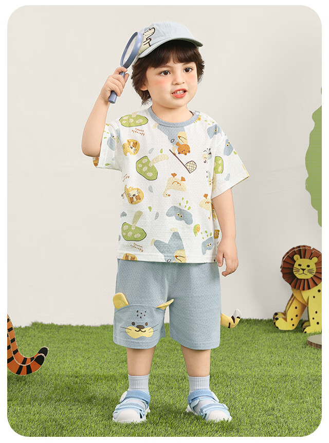 Kaka Panda Boys Simple Set Children's Short Sleeve Shorts Summer Outfit Girls Baby New Top Infant Two-Piece Set 21