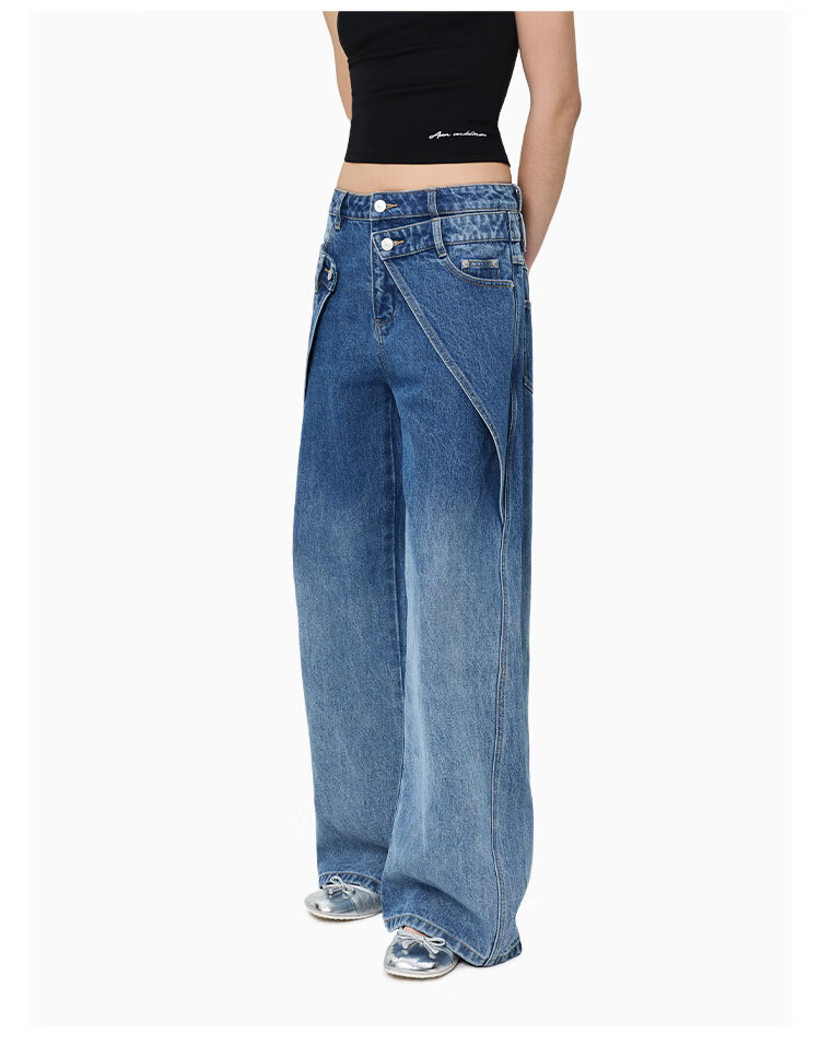 ANN ANDELMAN 2026 Early Spring New Deconstructed Two-in-One Folded Denim Pants with Double Waistband Design Blue 27 8