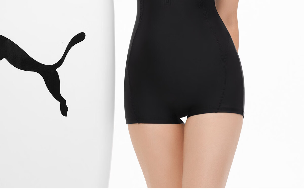 PUMA Women's One-Piece Swimsuit High Neck Sun Protection Mesh Back Slim Fit Swimwear Beach Spa 15