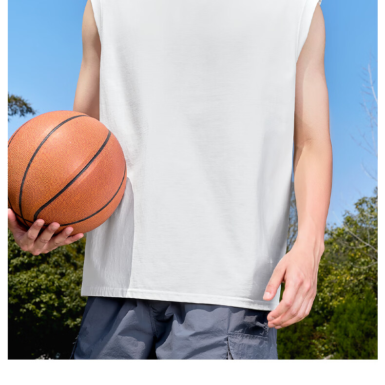 MINISO Men's Vest Summer Cotton Sleeveless T-Shirt Plus Size Loose Fit Round Neck Tank Top White M 19