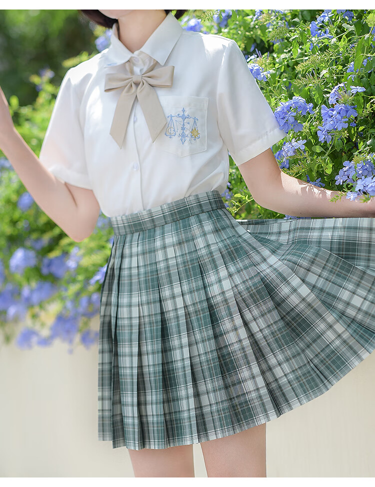 啦啦酱jk半山归藏原创jk制服裙格裙夏季绿格百褶裙大码半身裙半山深绿