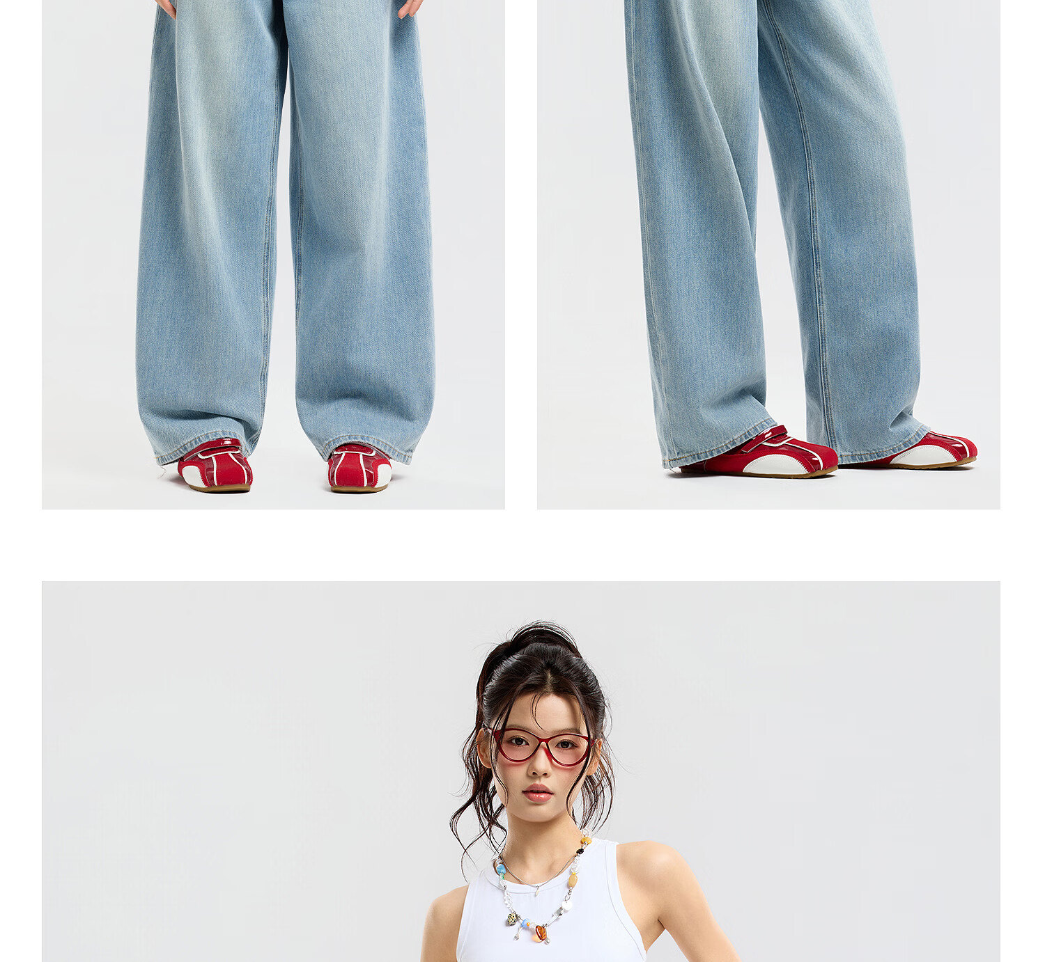 Metersbonwe Women's Jeans 2026 Summer New Trendy Shiny Casual Wide-Leg Curved Hem Pants 19