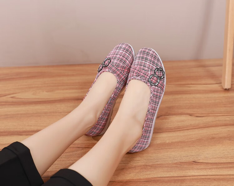 方口鞋女夏天方口鞋女夏季妈妈平底帆布鞋一脚蹬防滑软底布鞋女透气