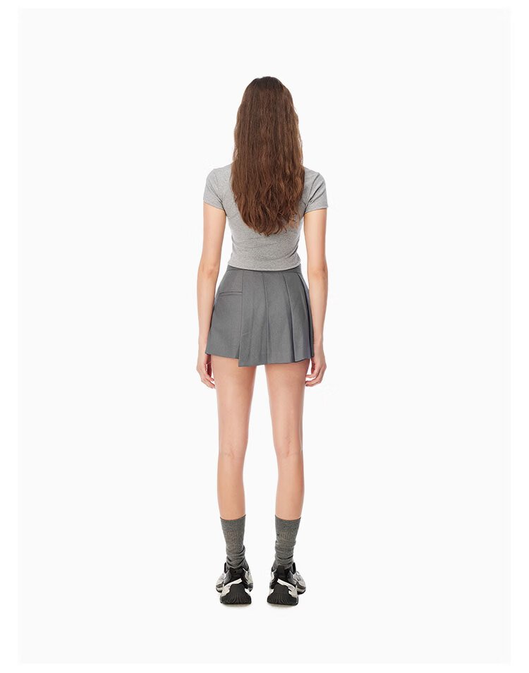 ANN ANDELMAN Irregular Pleated Blazer Skirt Pleated A-Line Mini Skirt Gray XS (Zhao Jinmai Style) 11