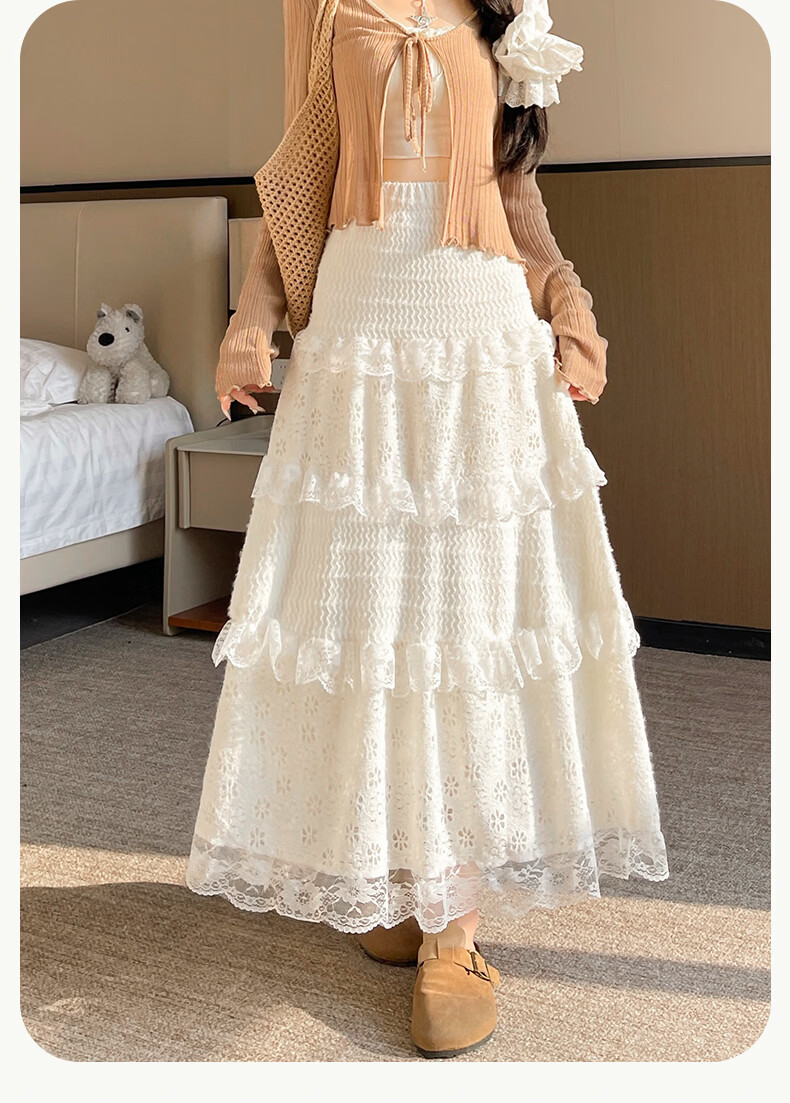 Langsha Women's Summer New Fashion Lace Cake Skirt Slim Fit A-Line Skirt Casual Versatile Skirt 17
